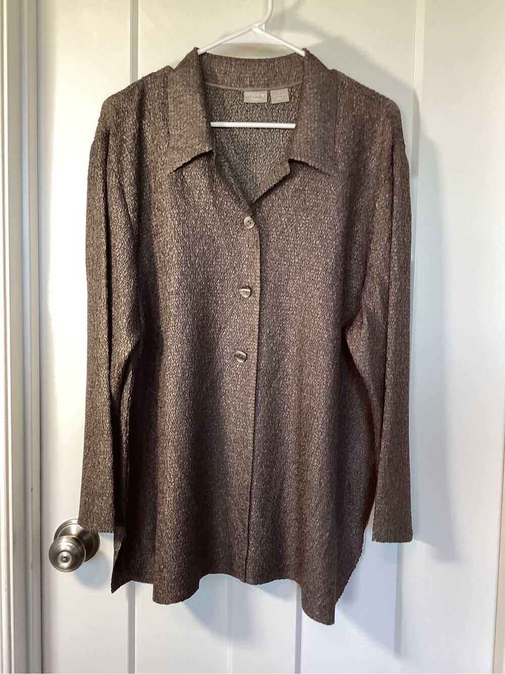 Chico's Travelers Textured Crinkle Metallic Bronze Shirt Jacket Size 3 (XL)
